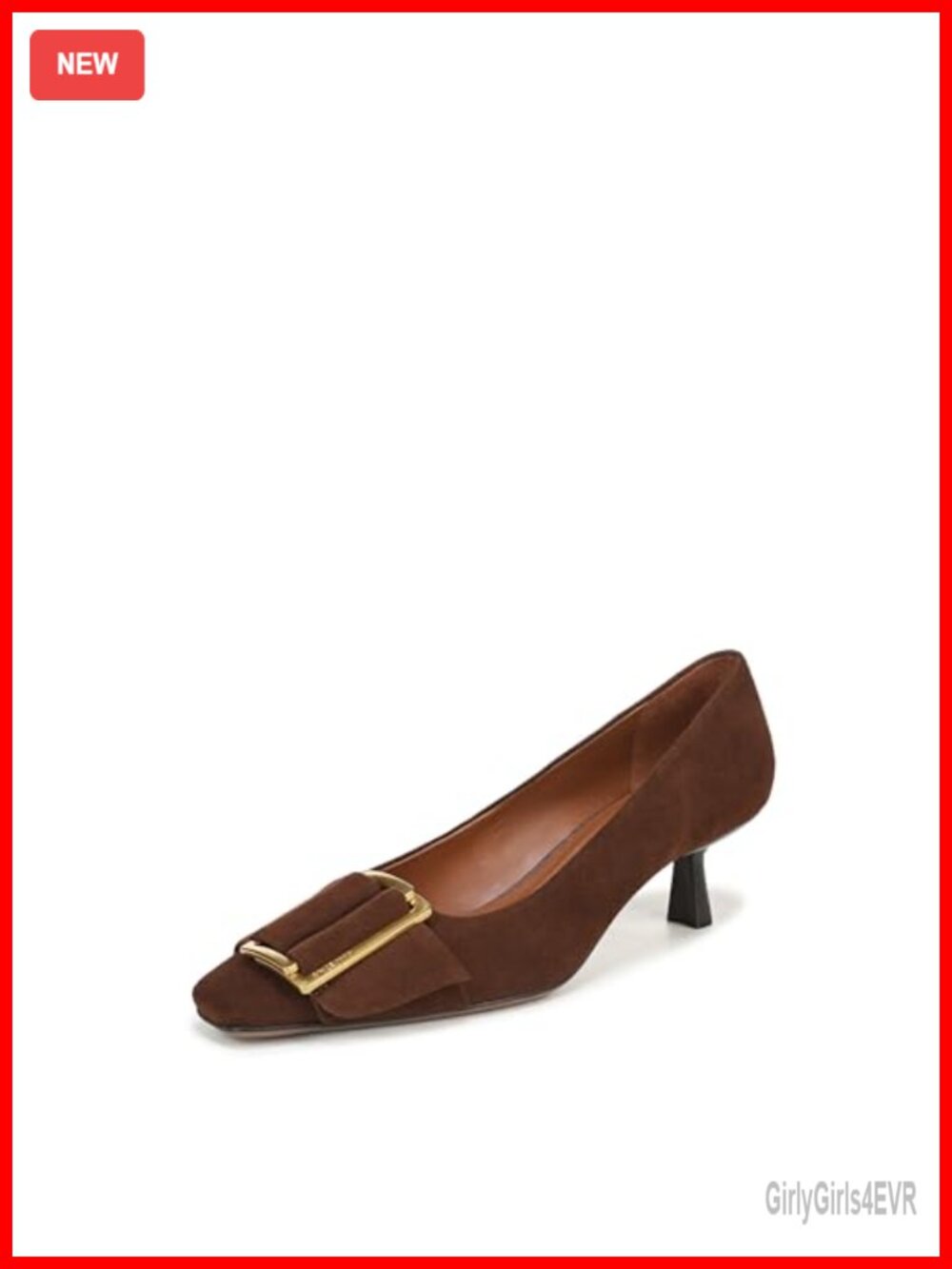 Suede Slip-On Pump Kitten Heel Square Toe Sculpted Heel Casual Walking Shoe